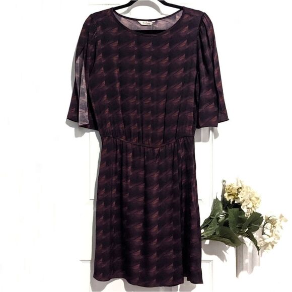 Tucker The Open Sleeve Mini Dress La Fedora Silk Dark Pink Black - Picture 1 of 11